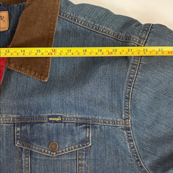 Wrangler blanket lined corduroy collar button down blue denim jean jacket - Picture 13 of 16